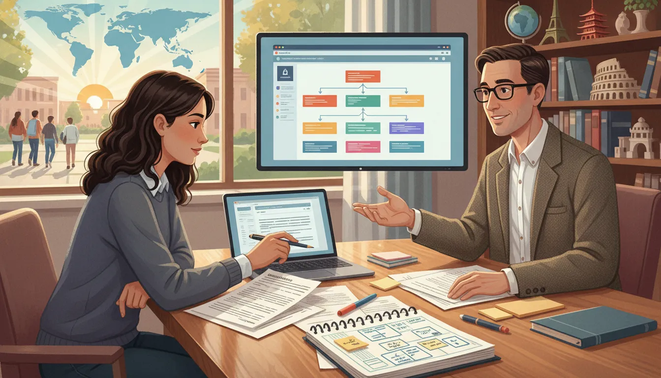 Advisor and international transfer student mapping evaluated courses to a degree plan