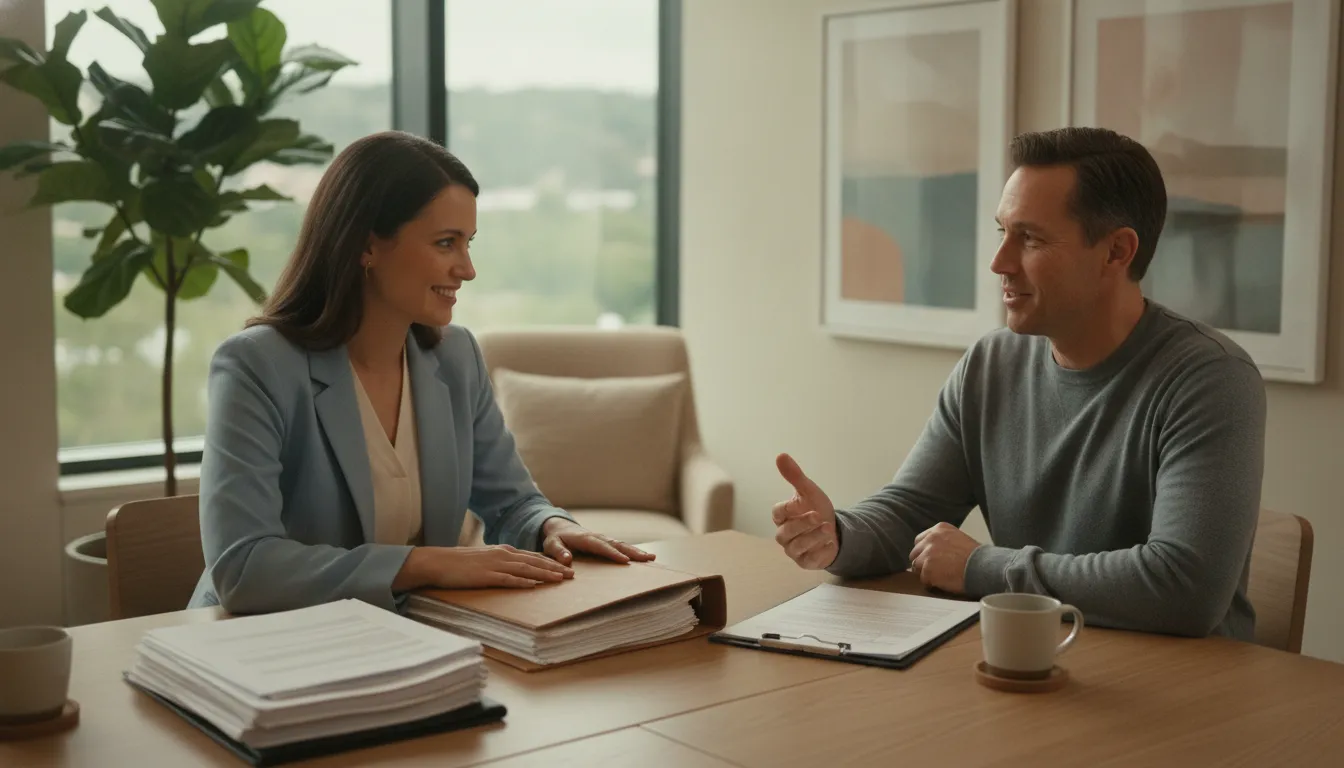 Attorney and claimant reviewing disability claim records