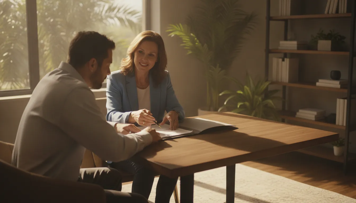 Disability attorney helping a claimant prepare an application in a Florida office