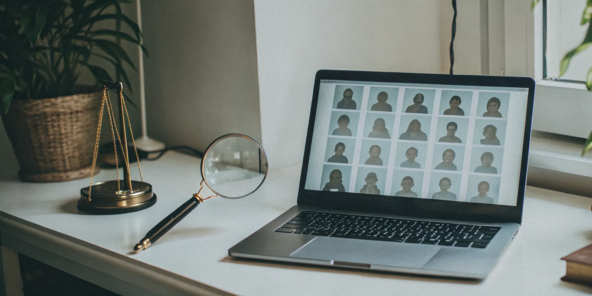 Finding the best medical negligence attorneys using a laptop, magnifying glass, and scales of justice.