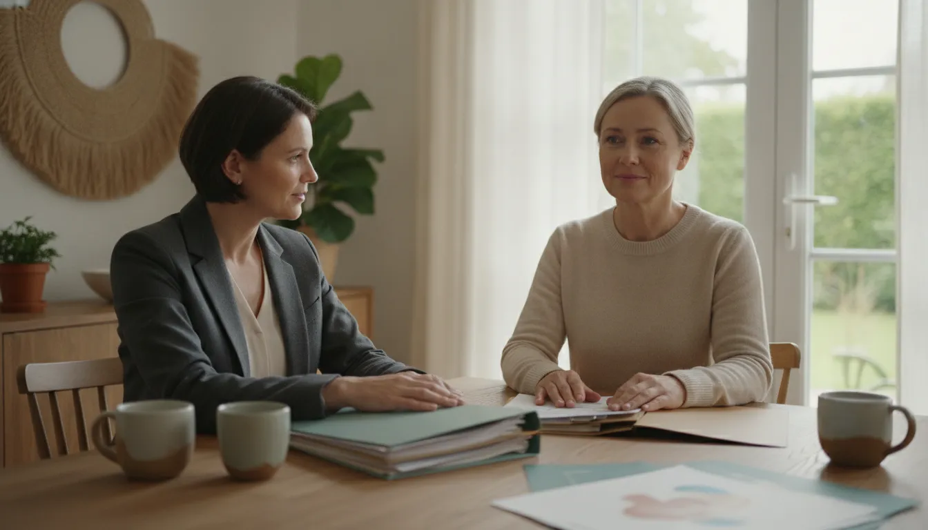 Attorney explaining long-term disability insurance paperwork to a worker