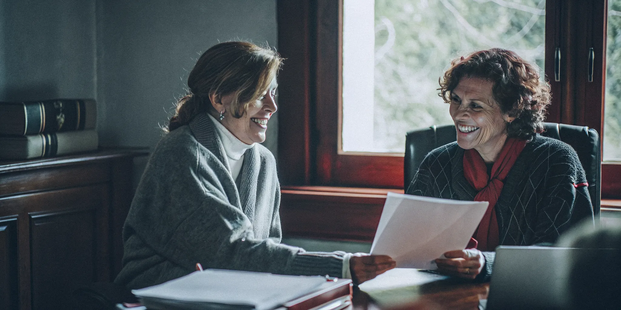 A Florida disability attorney meeting with a recovering client in a bright law office