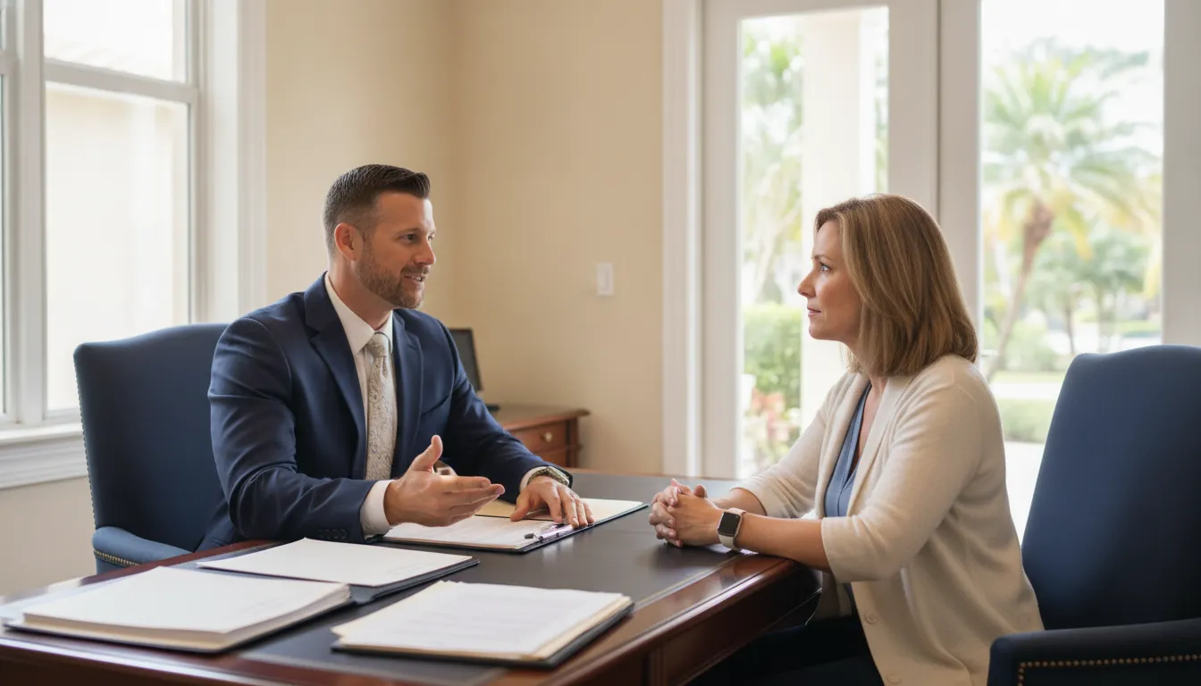 Attorney and client discussing SSDI back pay in a Florida office