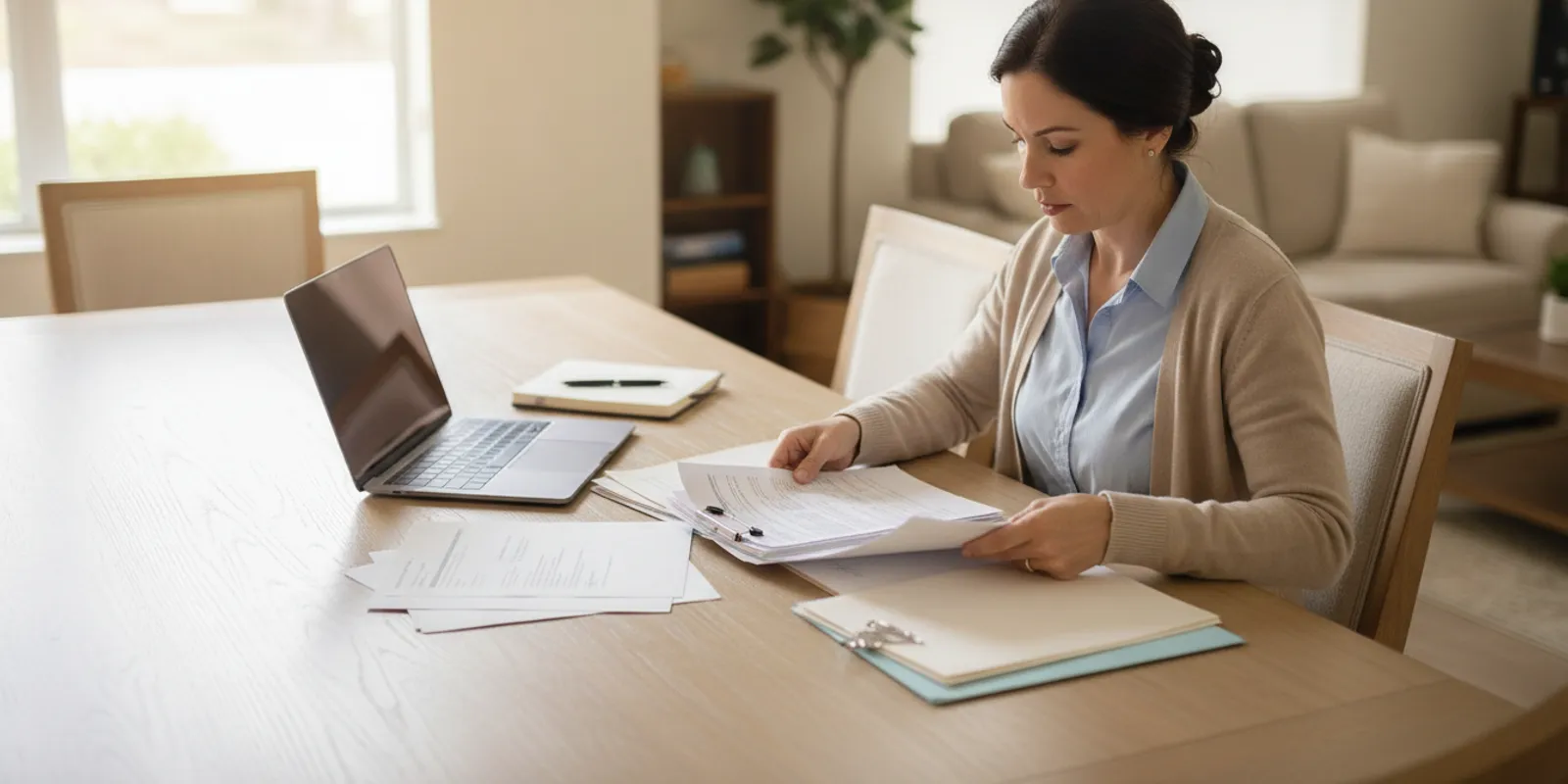 Person organizing medical and work records before applying for Social Security disability