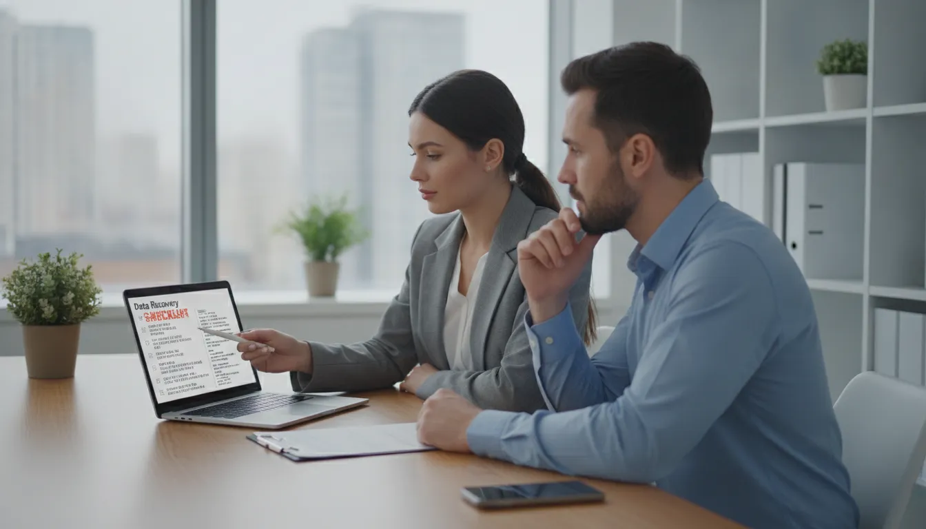 Small business owner and IT advisor planning Microsoft 365 data recovery