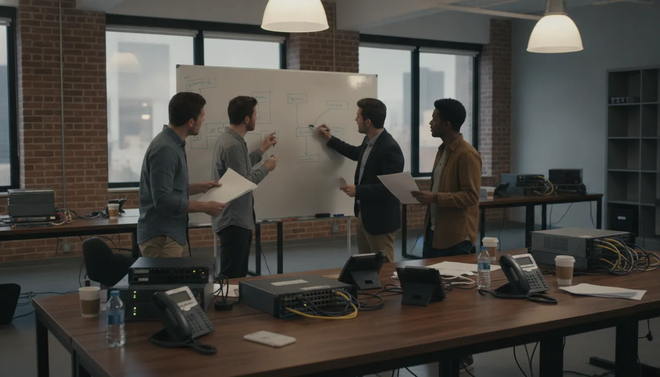Small business IT team mapping dependencies for a VoIP disaster recovery plan