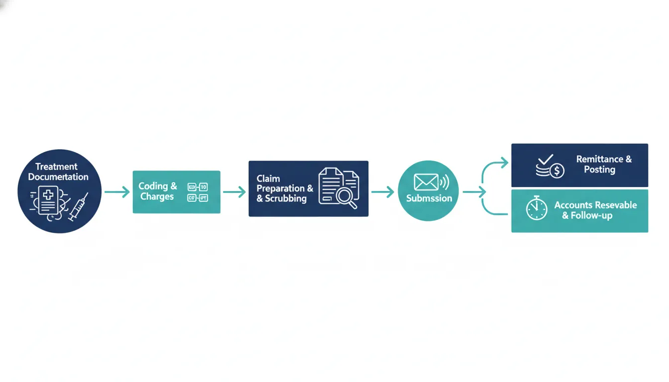 Allergy immunotherapy billing workflow from clinical documentation through claim reconciliation