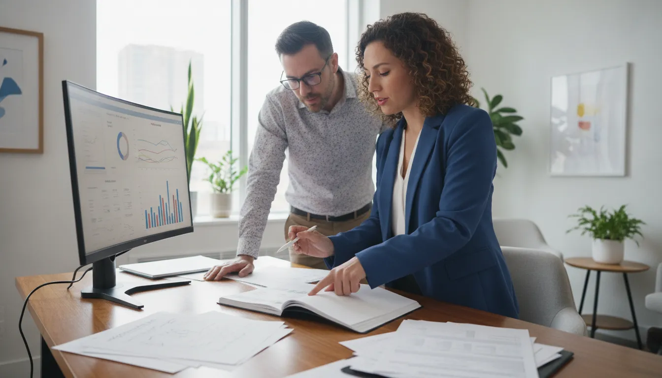 Practice manager and billing specialist reviewing a charge capture medical billing workflow