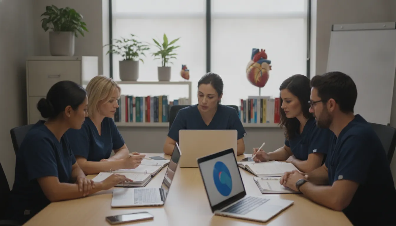 Cardiology medical billing team reviewing cardiac procedure claims