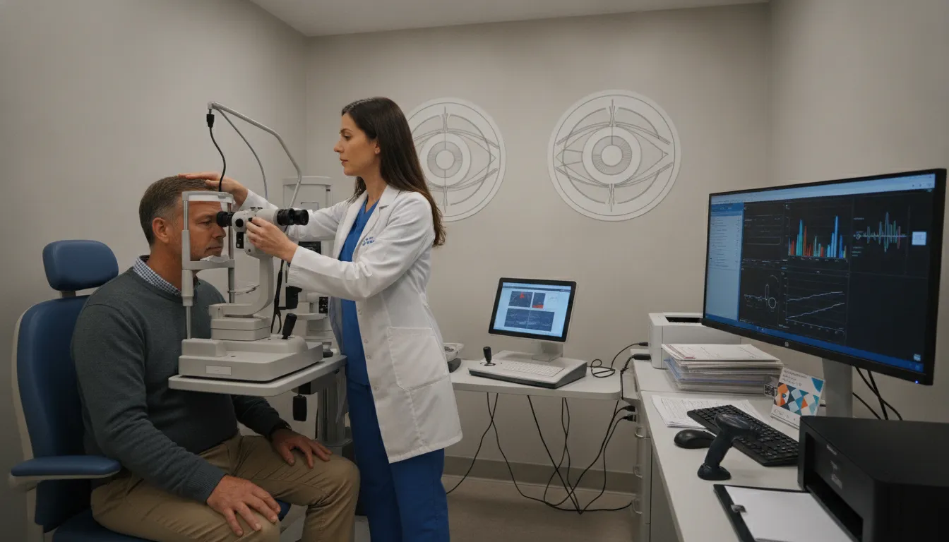 Ophthalmology diagnostic testing room used for medically necessary eye care
