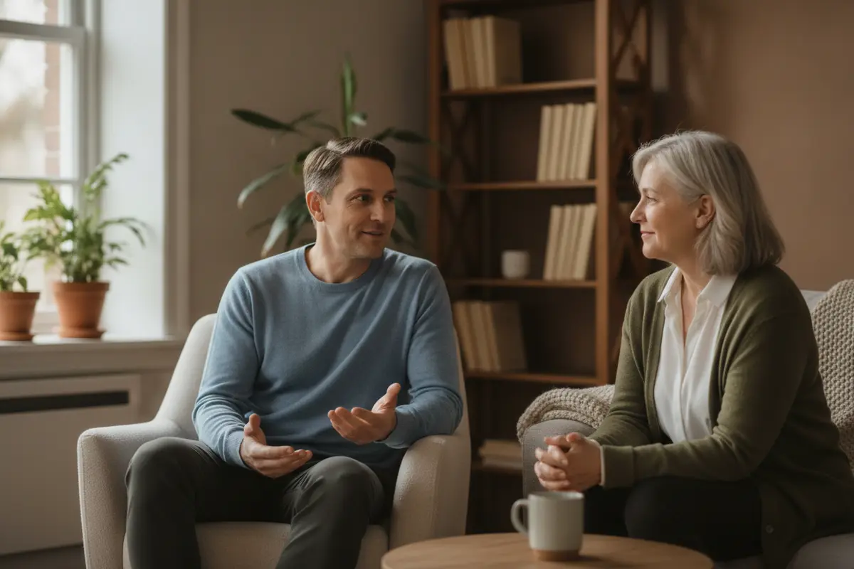 A person speaking with a healthcare professional about alcohol withdrawal symptoms