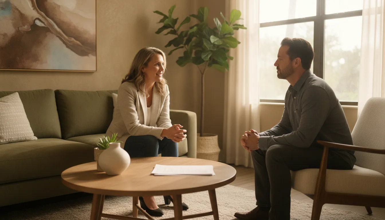 Therapist speaking with a Sarasota client in a supportive outpatient setting