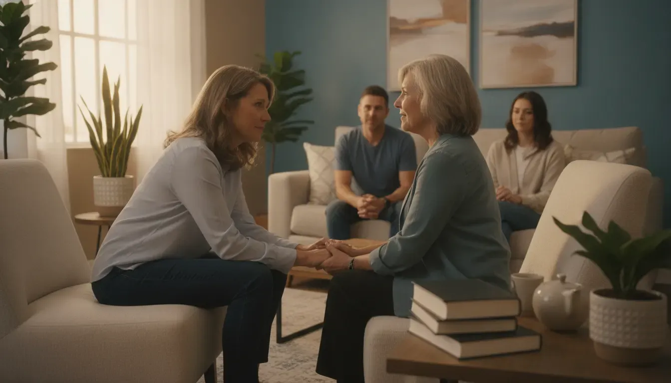 Family member talking with a counselor about Al-Anon support