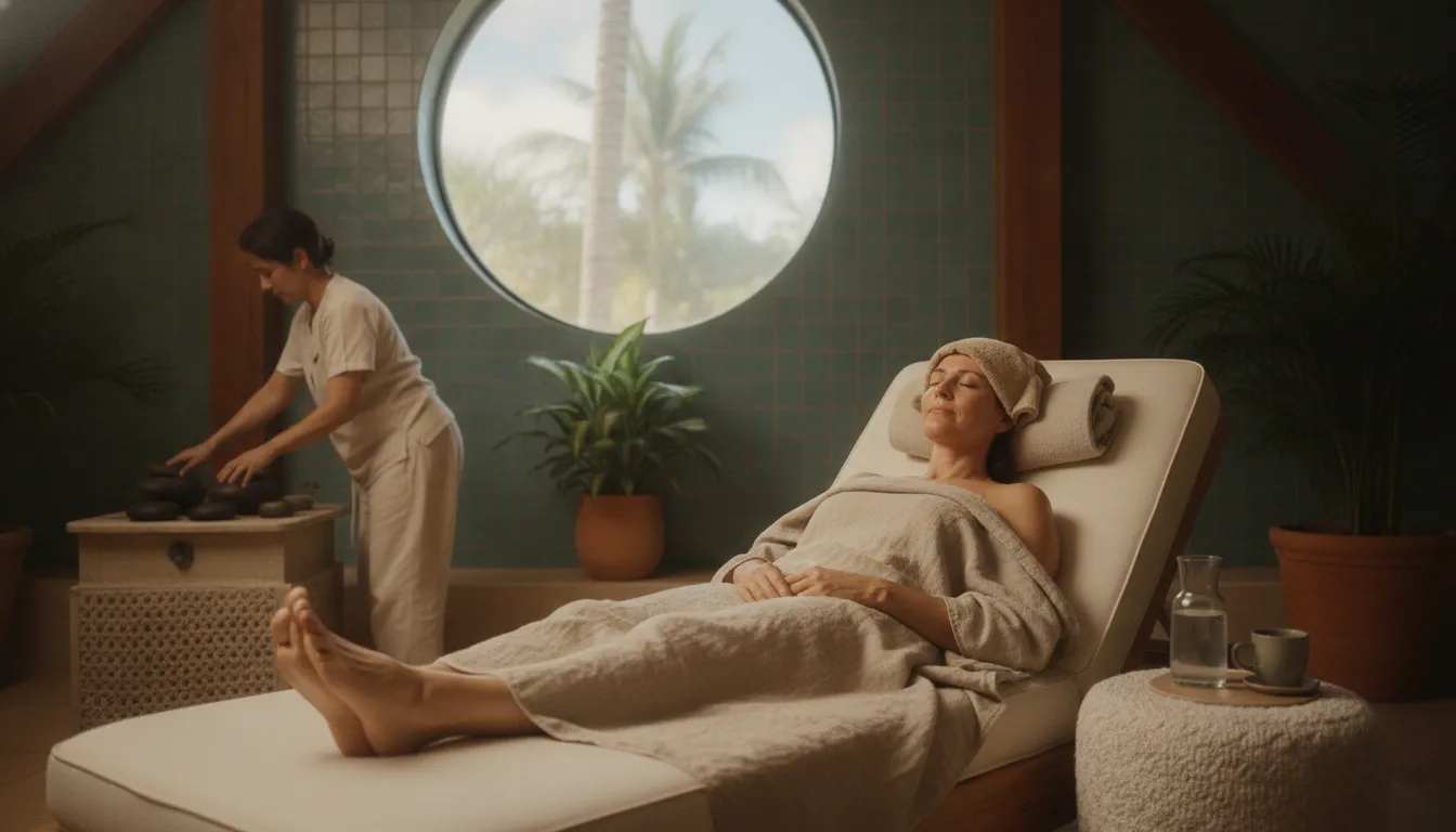 Adult resting calmly after a supervised heat therapy session