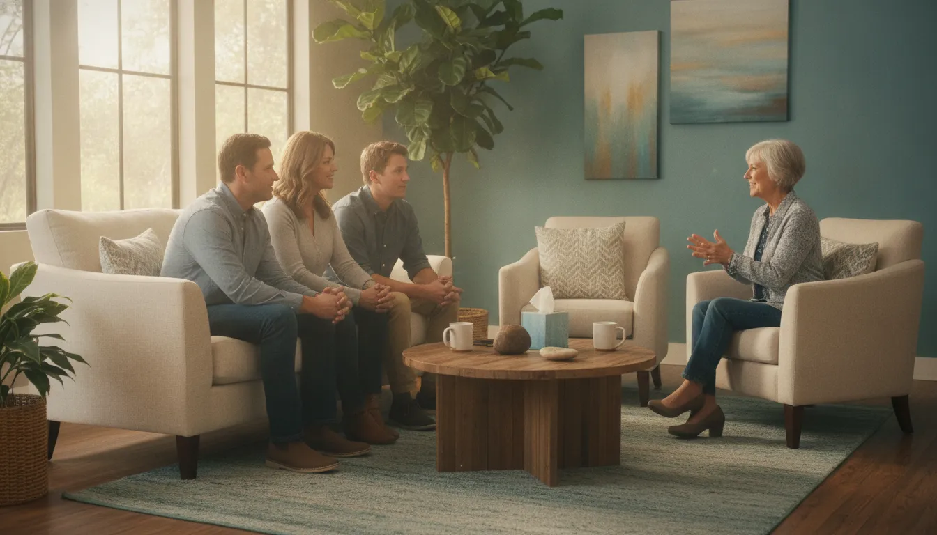 Family conversation with a counselor about recovery options