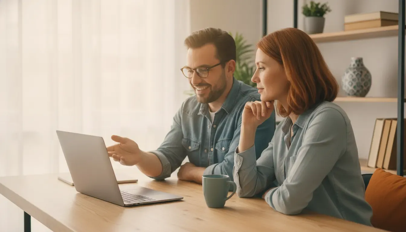 A couple reviews a budget while planning credit recovery after debt settlement