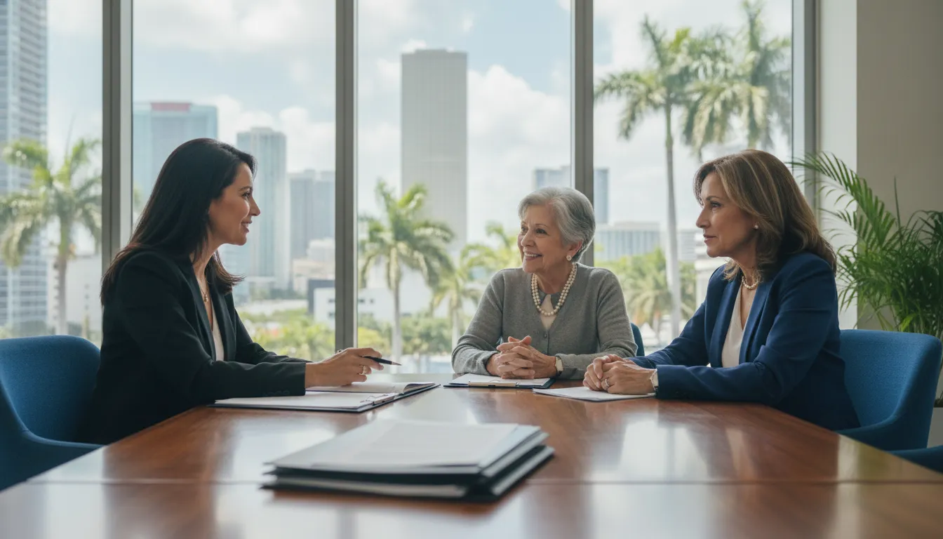 Family reviewing coordinated wealth management services with an advisor