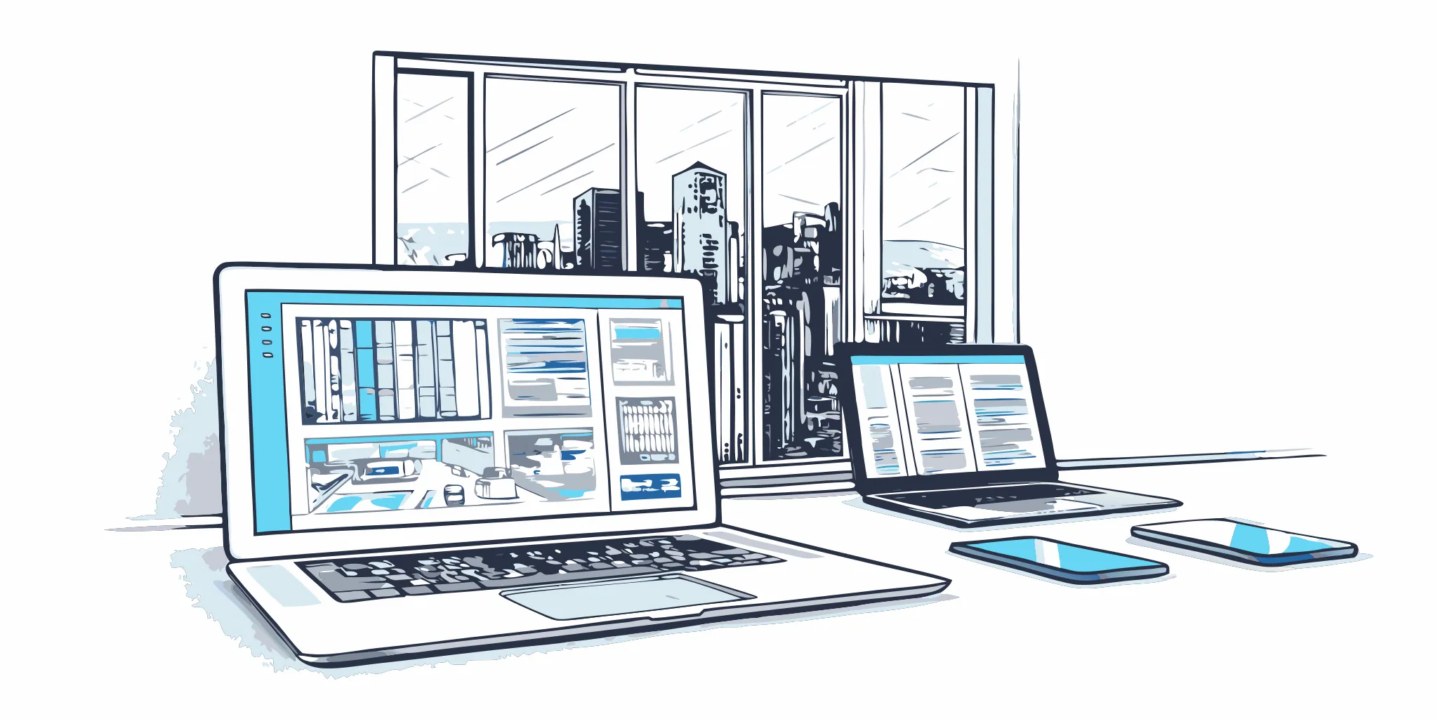 A document management system for real estate companies shown on a laptop and smartphone.