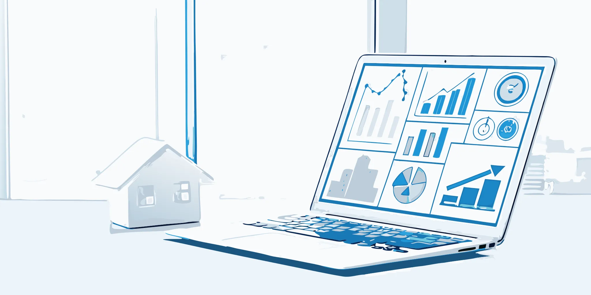 Real estate commission software pricing for brokers displayed on a laptop next to a house model.