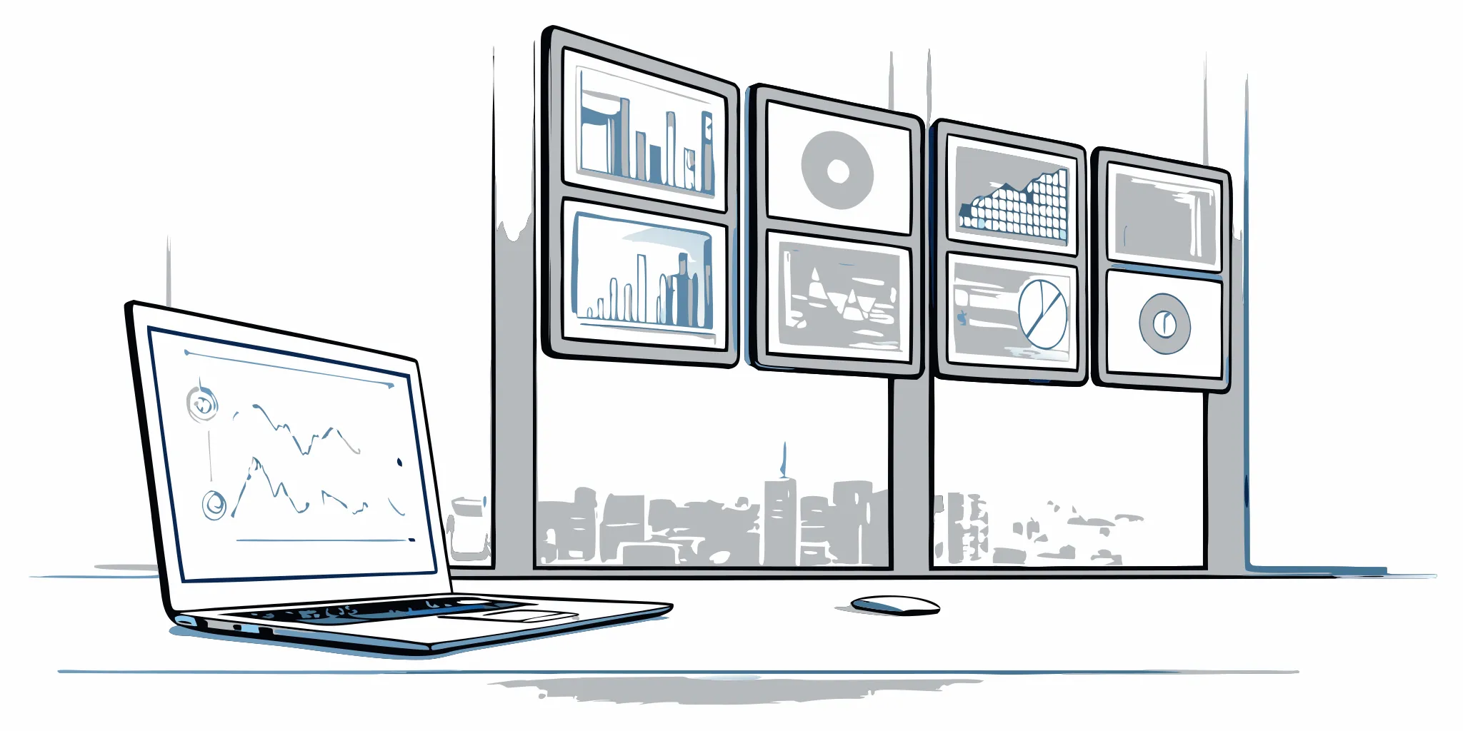 Dashboards of the best commission tracking software for brokers on a laptop and monitors.