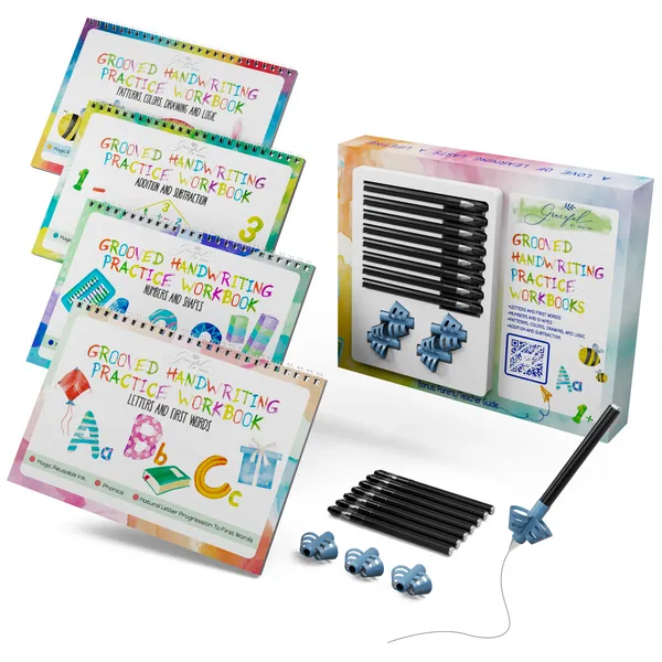 Grooved reusable workbooks for kids with disappearing ink pens
