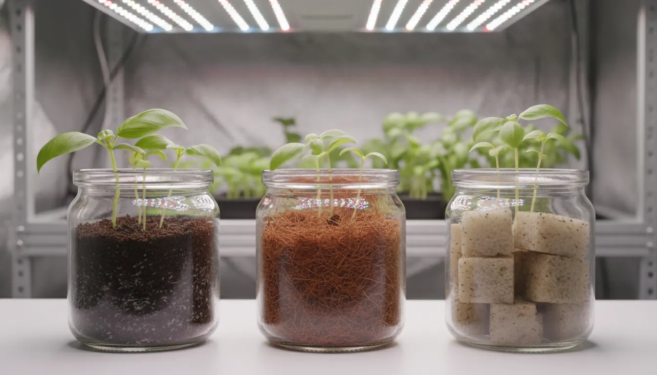 Indoor growing media arranged around a hydroponic root zone