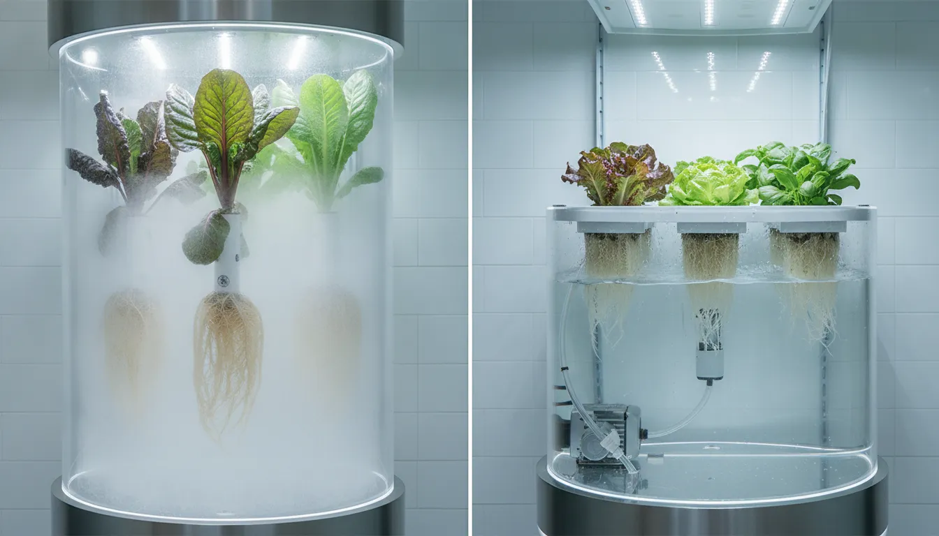 Comparison of aeroponic misted roots and hydroponic water-fed roots