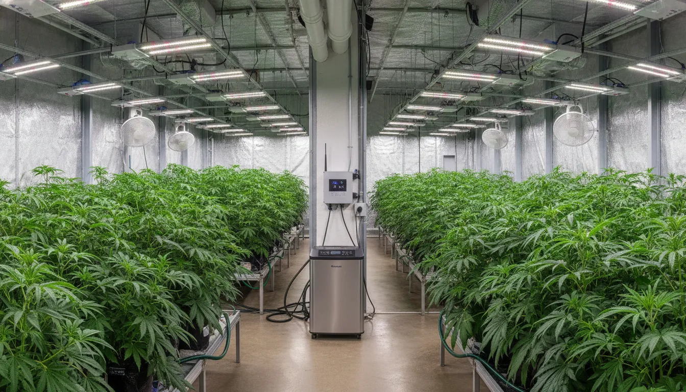 Indoor grow room equipment used to manage temperature and humidity for VPD