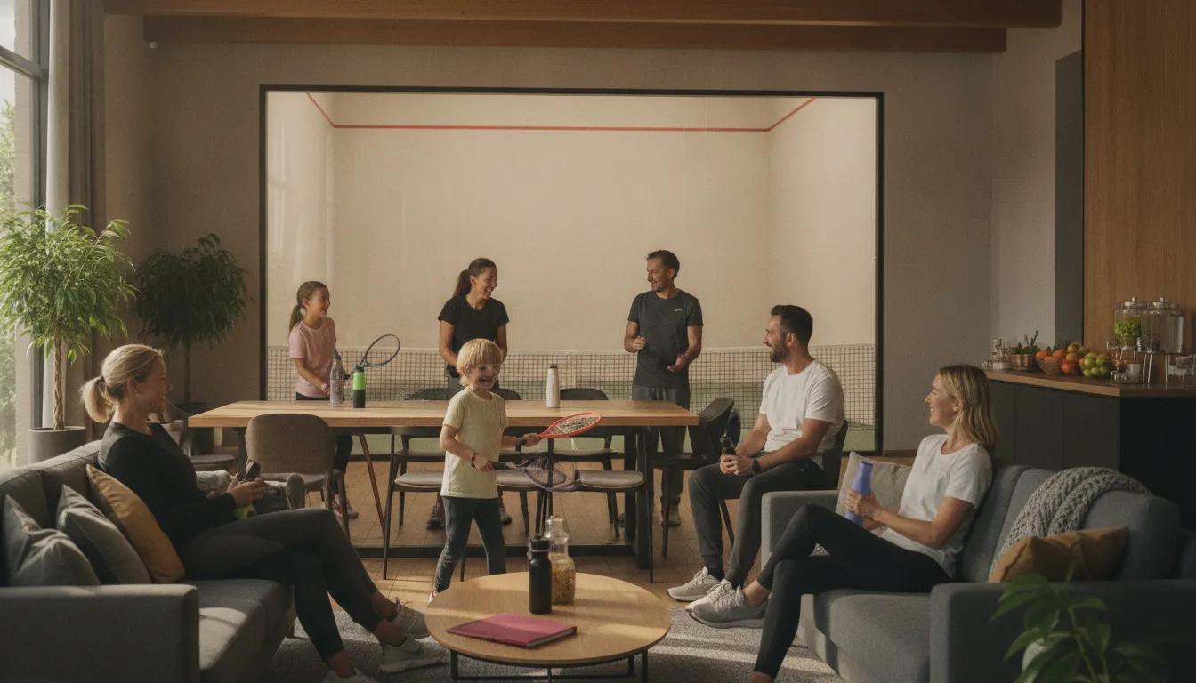 Family and adults sharing community time at a private Chagrin Valley fitness club