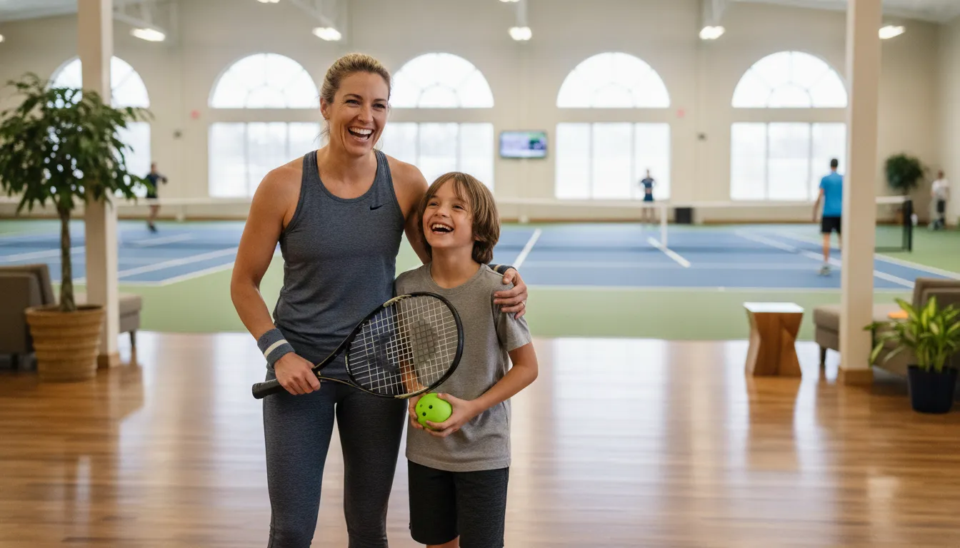 Parent and child enjoying racquet sports at a family fitness club in Chagrin Falls Ohio