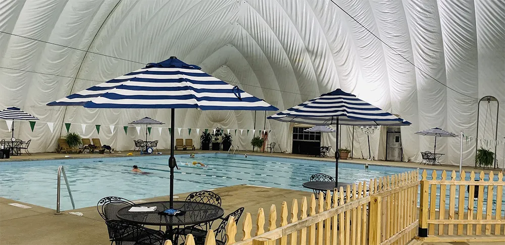 The Wembley Club's indoor pool under its seasonal dome in Chagrin Falls