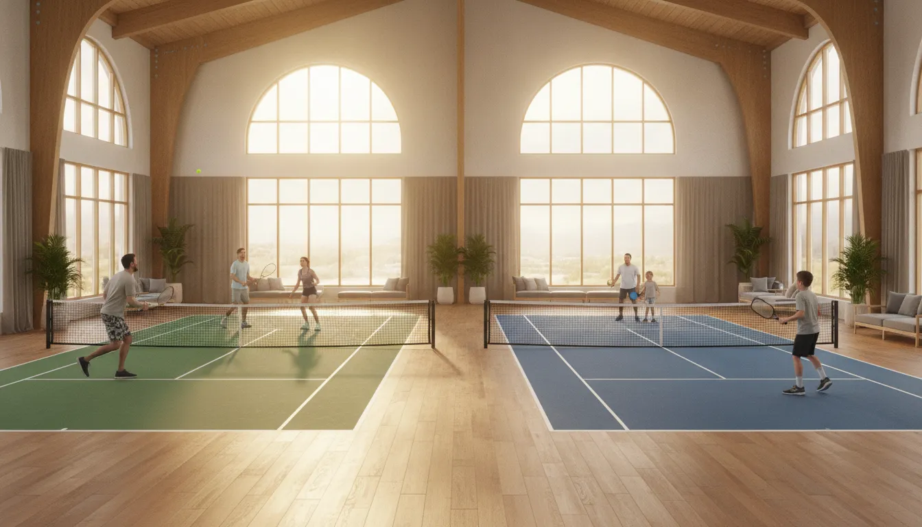 Friends and family enjoying tennis and pickleball at a welcoming Chagrin Falls racquet sports club