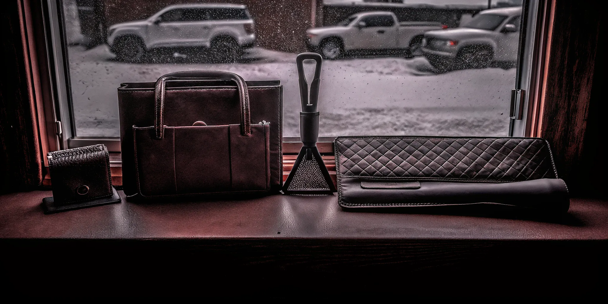 Corporate gift ideas table with a branded snow and ice scraper for snowbelt employees