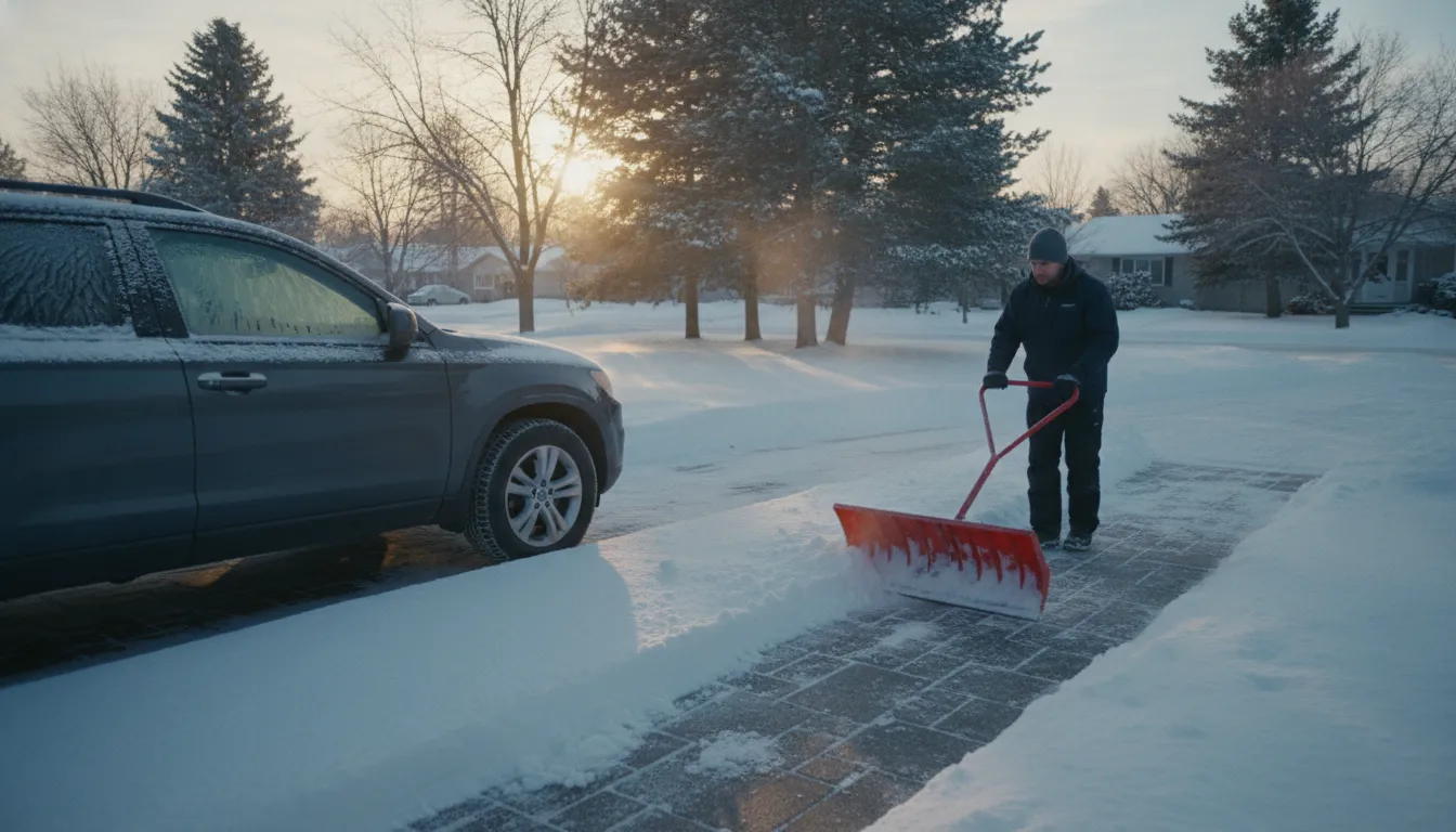 Vehicle being cleared of winter snow and ice