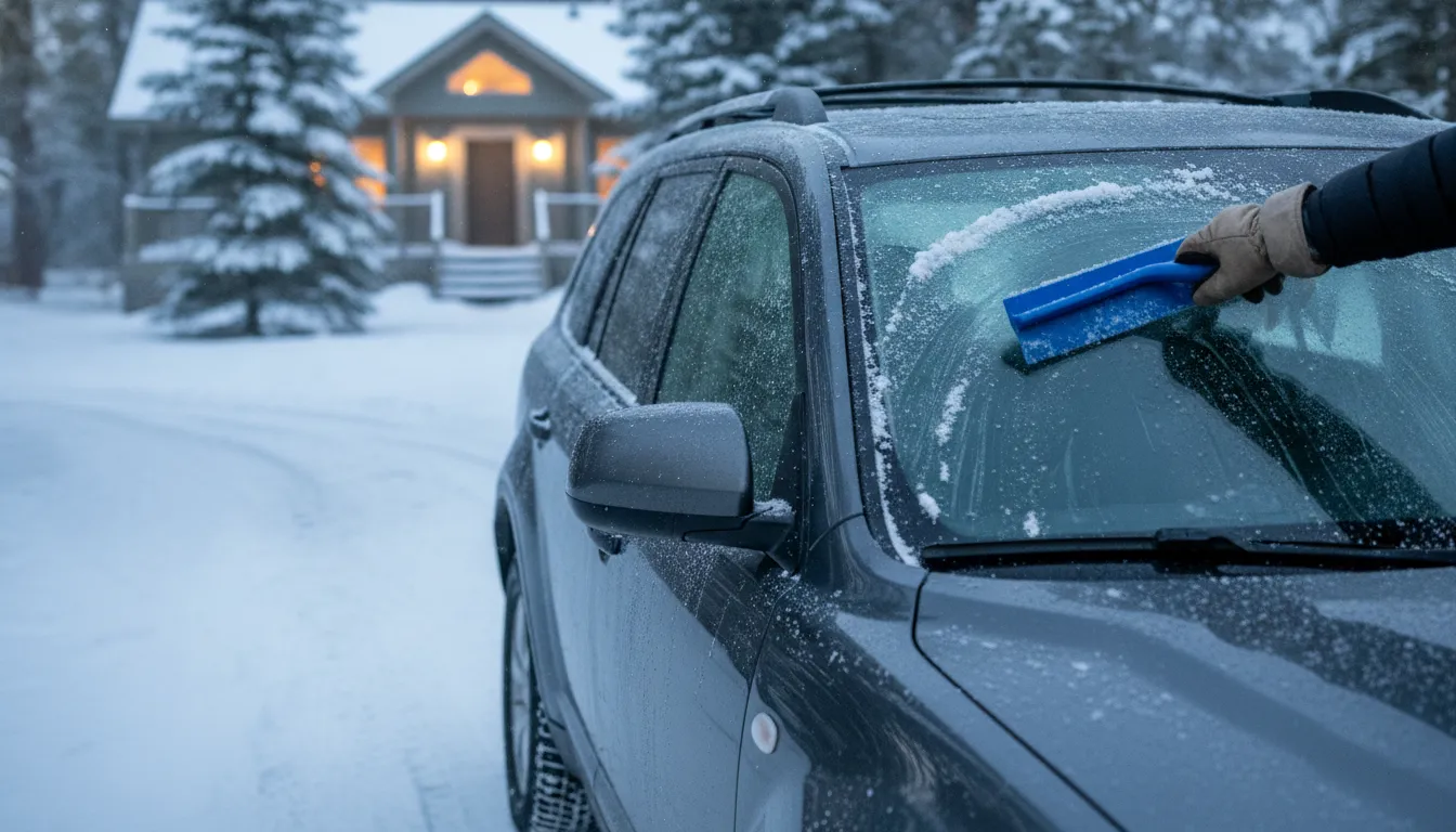 Non-scratch snow scraper in a winter vehicle kit