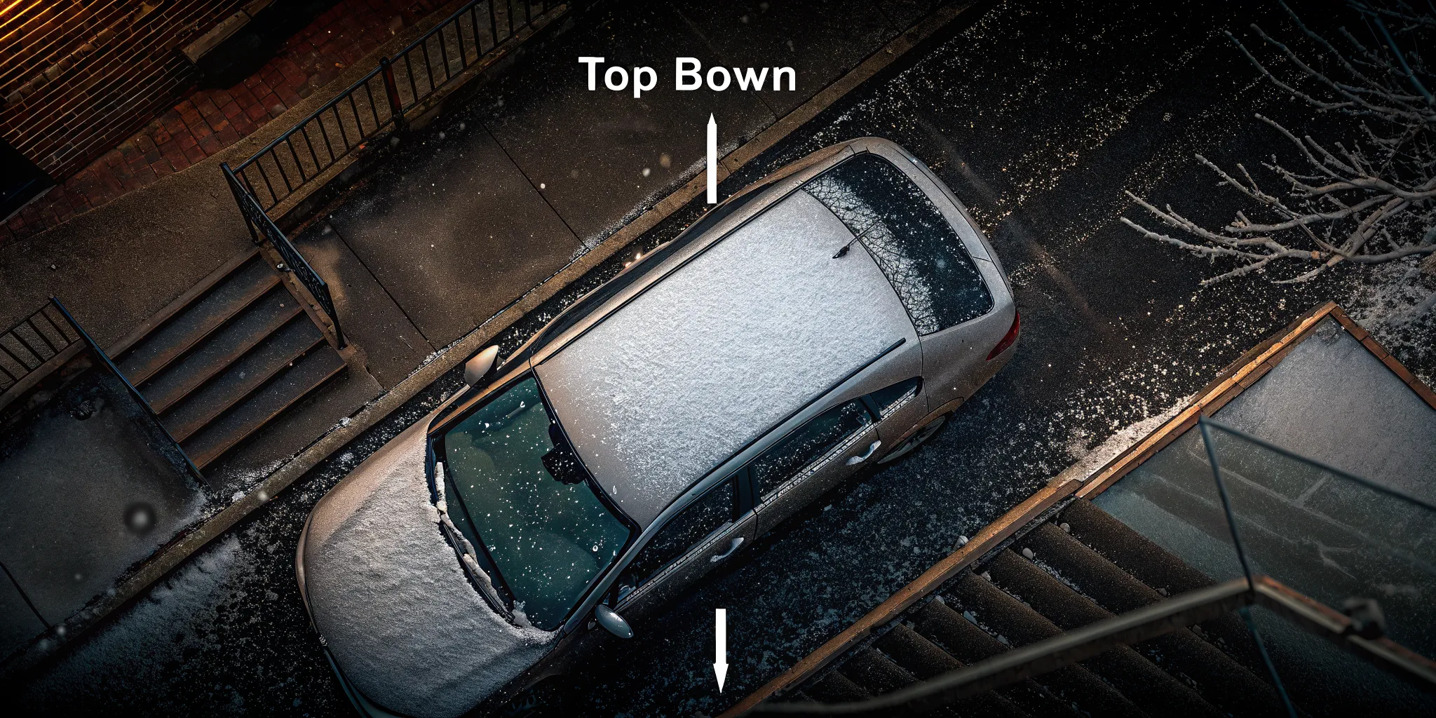 Step-by-step top-to-bottom car snow clearing sequence illustration showing the correct order