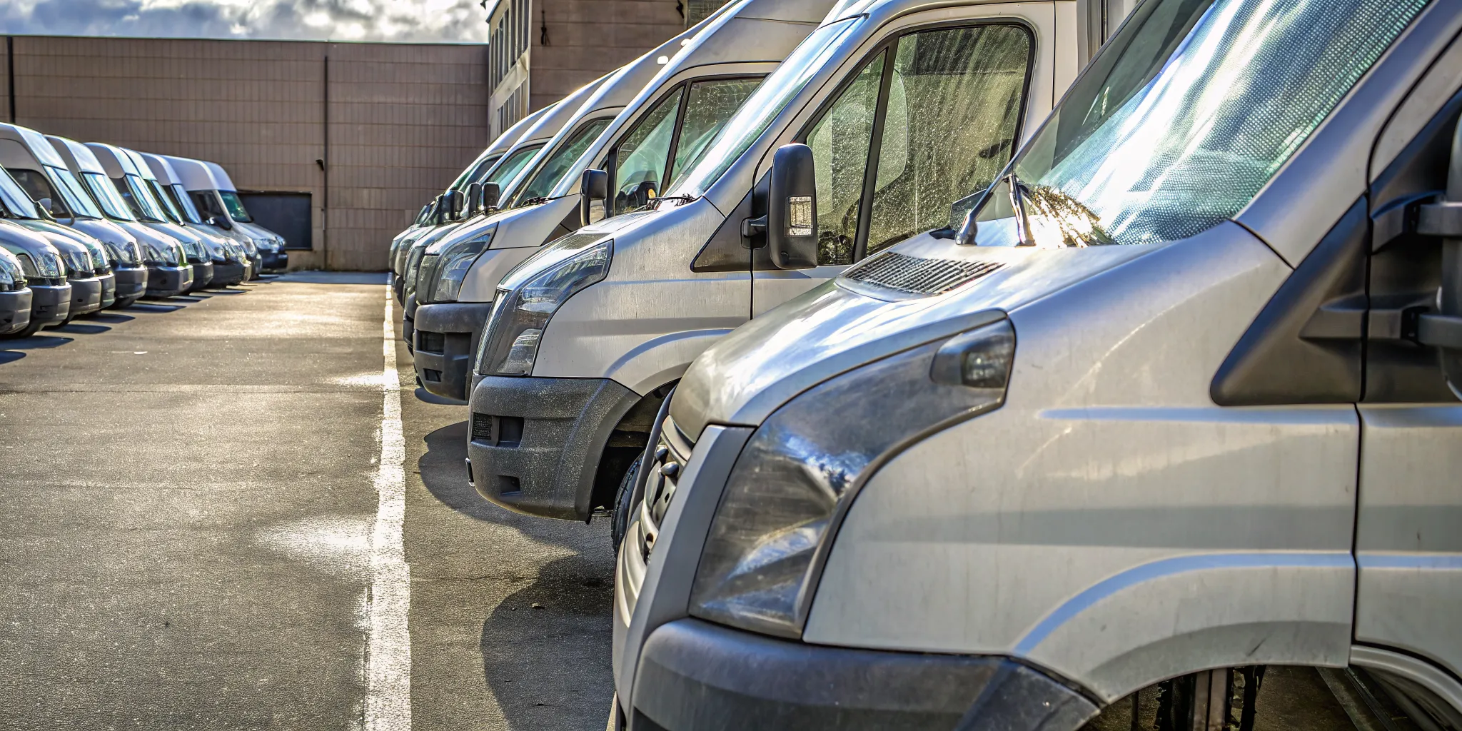 Fleet of commercial vehicles with branded winter ice scrapers for corporate fleet management