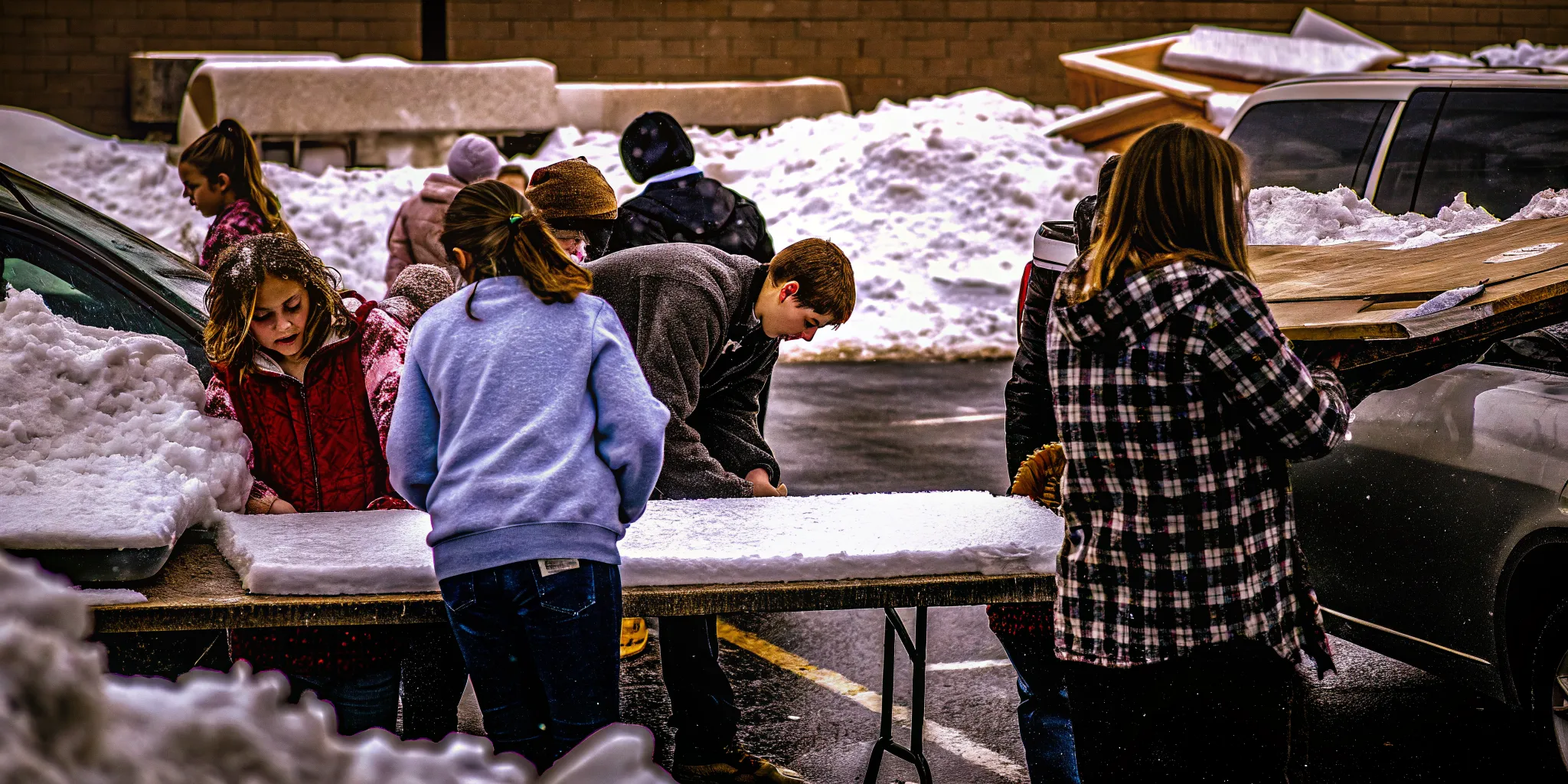 School team organizing practical winter fundraiser products