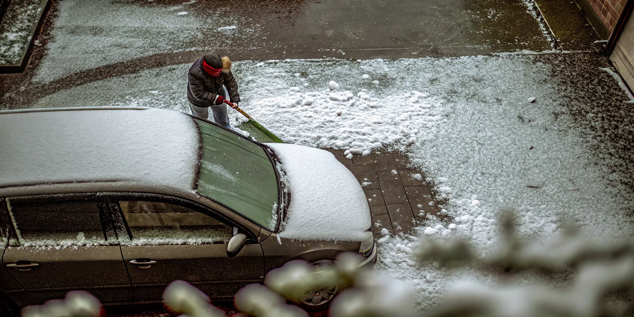 Commuter using The Edge for winter car care checklist windshield clearing