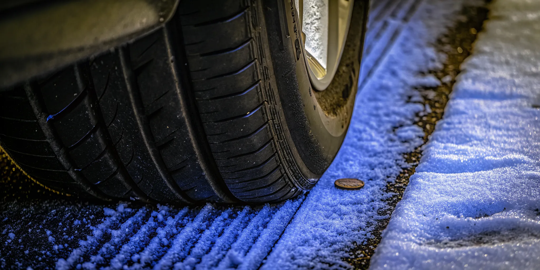 Checking tire tread depth with penny test for winter car safety