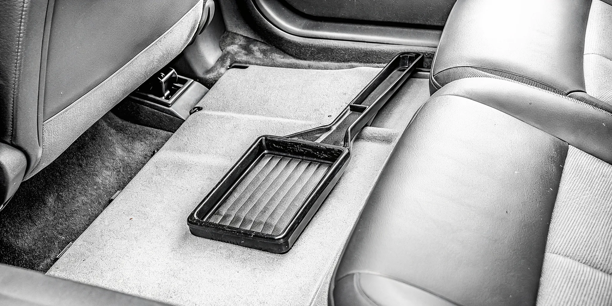 The Edge flat ice scraper shown next to traditional long-handled scrapers comparing storage footprints