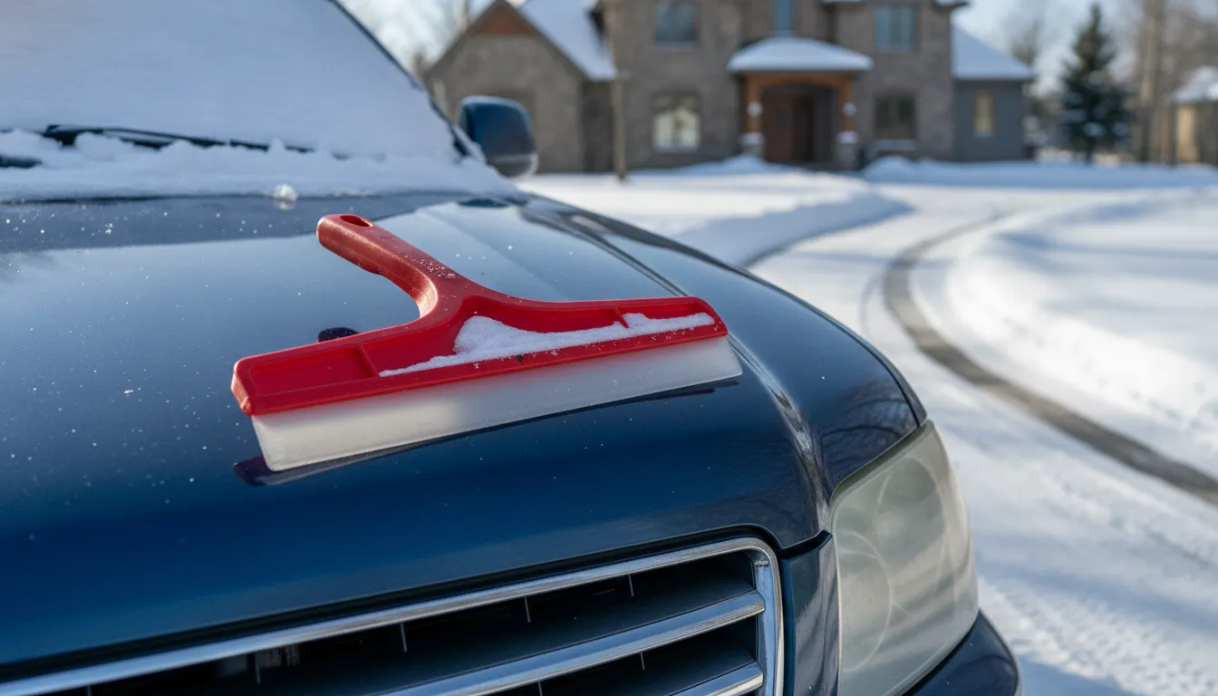 The Edge wide scraper clearing snow from a vehicle without scratching the paint