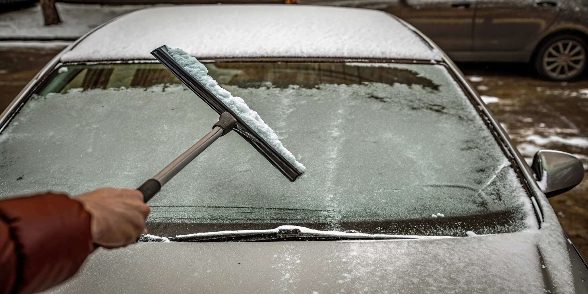 Snow brush beside The Edge wide snow scraper for winter vehicle prep