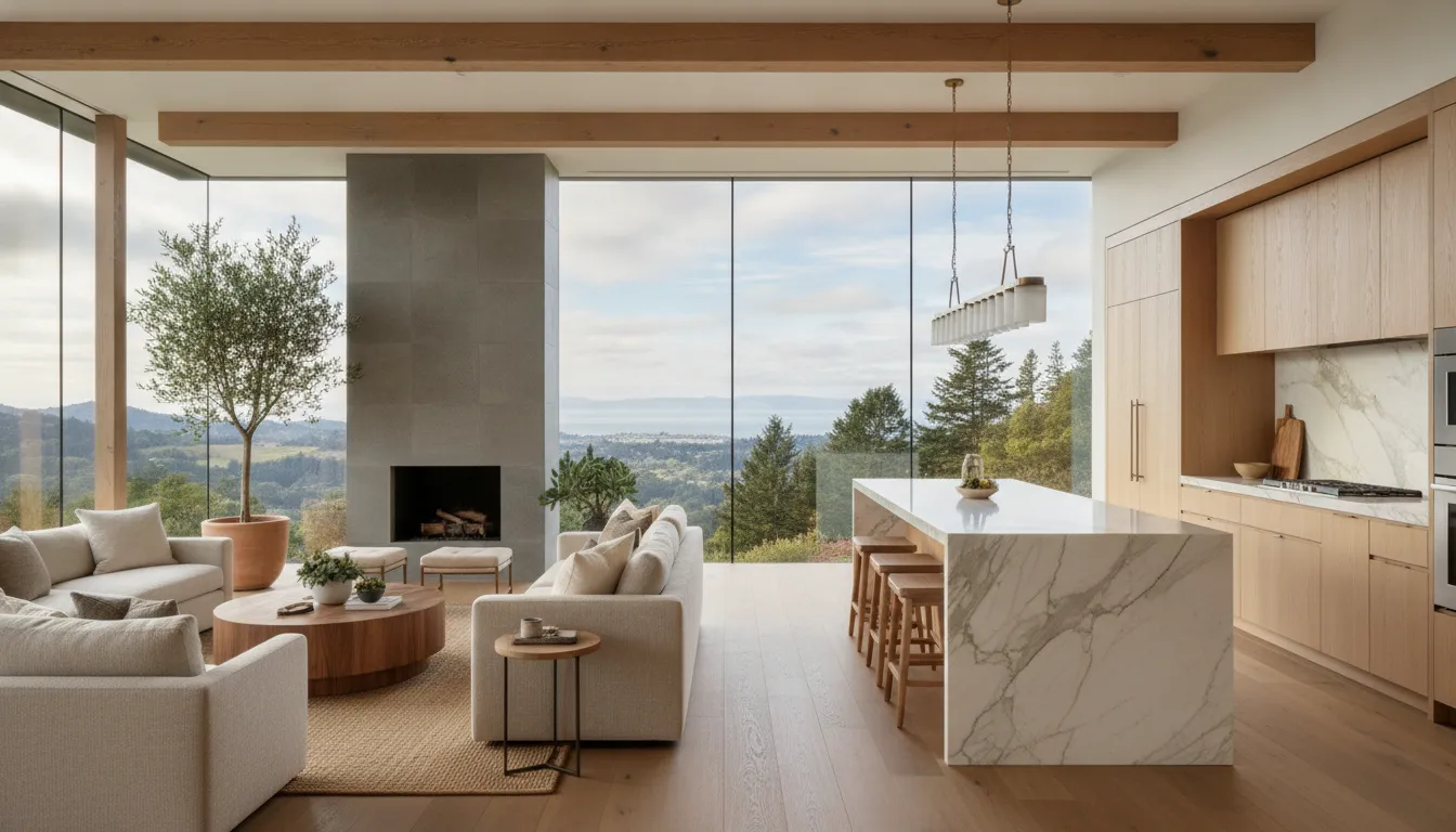 Bay Area kitchen and living space remodel with refined natural materials