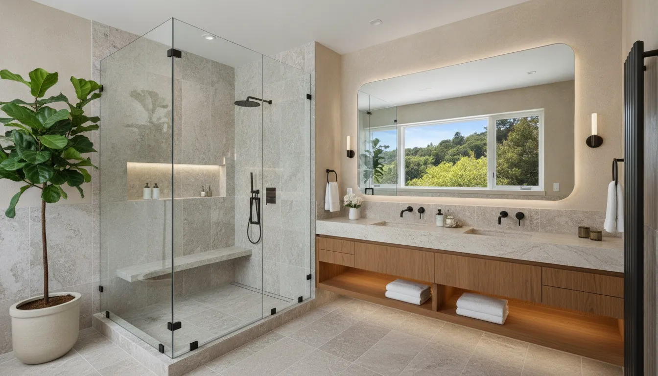 Sophisticated Bay Area bathroom renovation with durable finishes