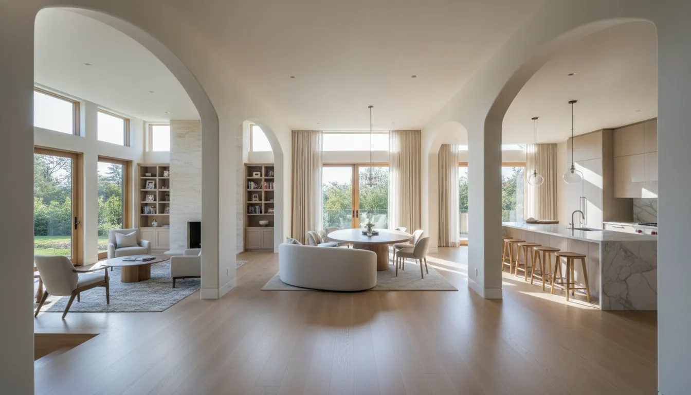 Wide circulation and flush transitions in a universal design Bay Area home