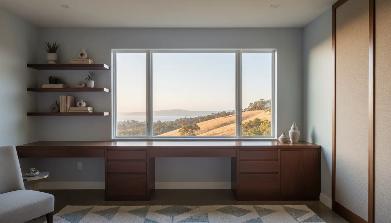Home office remodel idea with built-in desk for Bay Area remote work