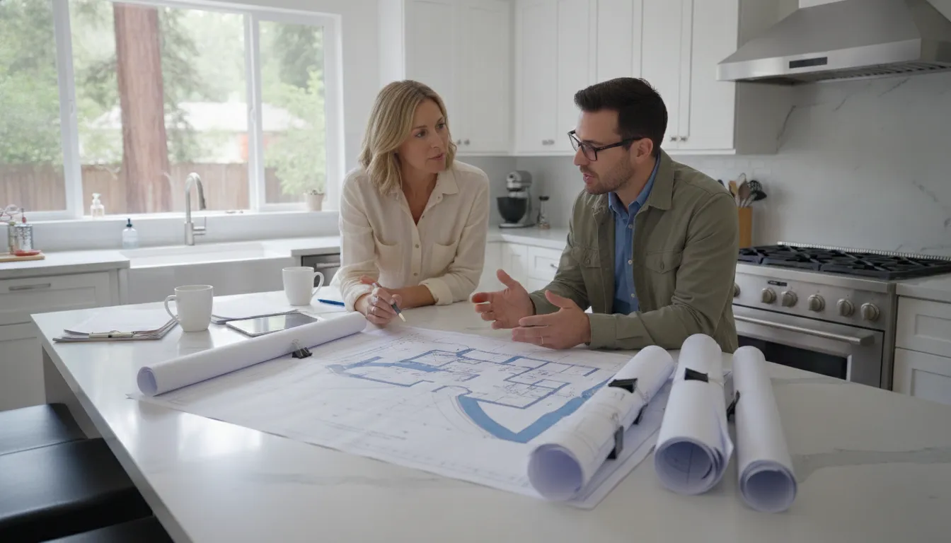 Bay Area homeowner and remodeling professional coordinating permit plans