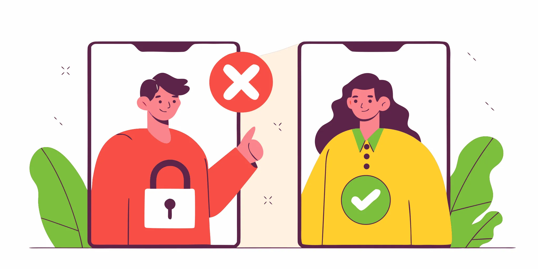 Split-screen comparison showing document upload age verification with warning icons on one side and facial estimation selfie with green checkmark on the other side