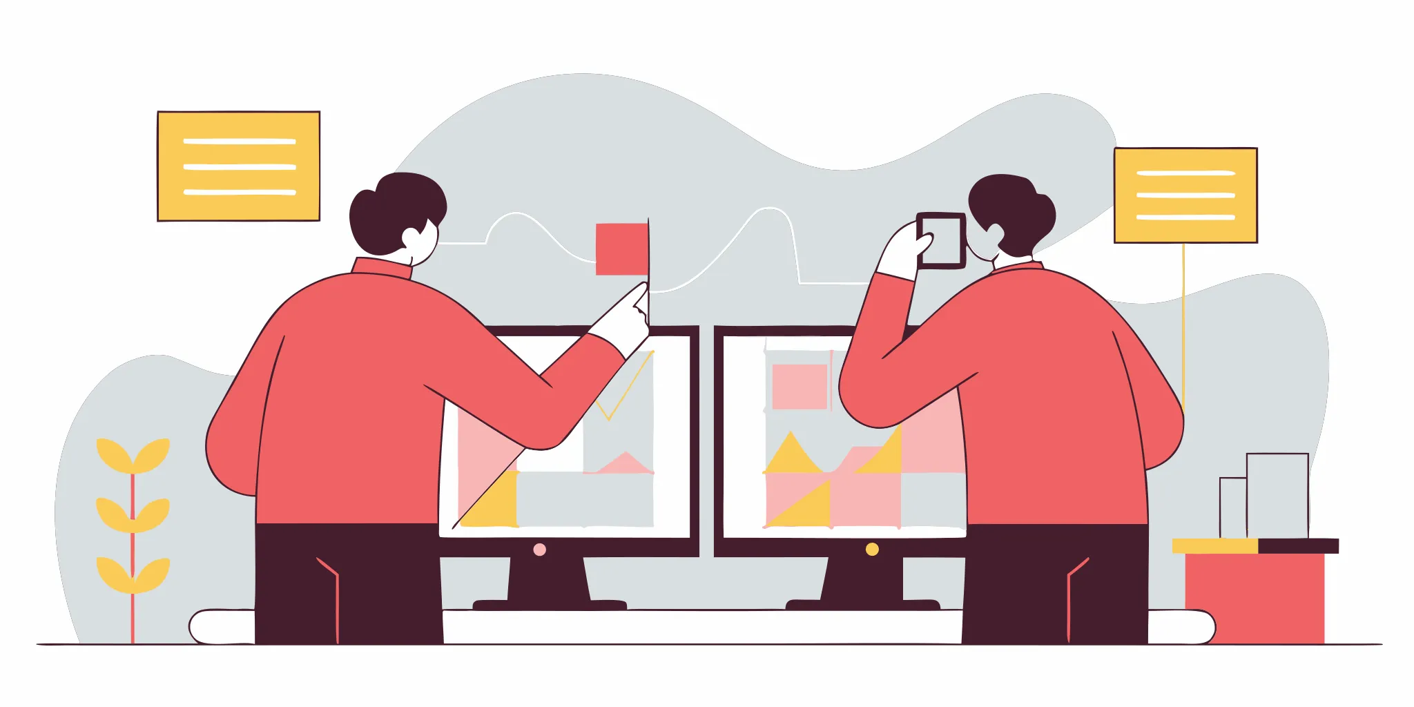 Two security analysts examining a fraud detection dashboard for identity verification patterns